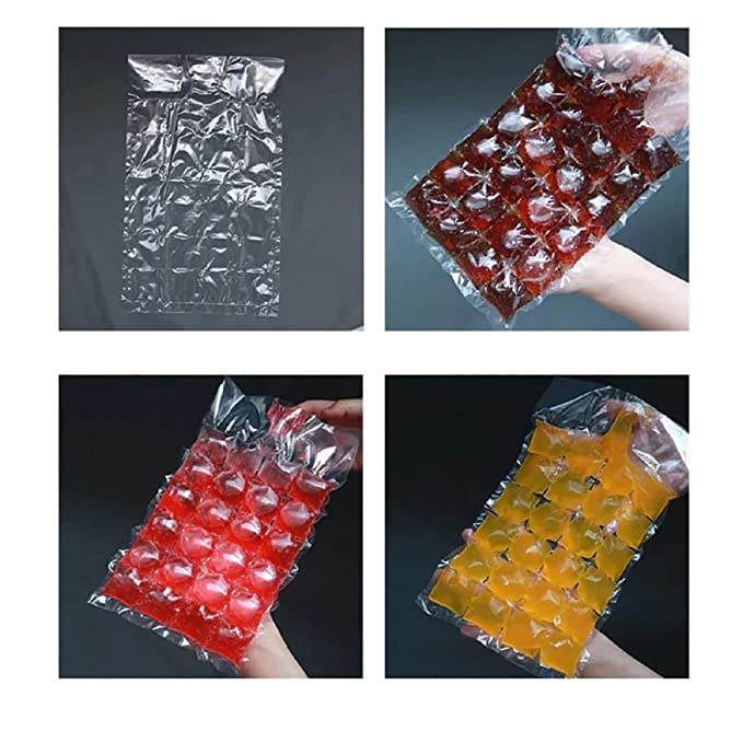 CELLEBII CELLEBII 10 Nos Disposable ICE Cube Bags Stackable Easy Release ICE Cube Mold Sheets SELFSeal Freezing Maker Cold ICE Pack Cooler Bag for Cocktail Food Wine Transparent  - Image 2
