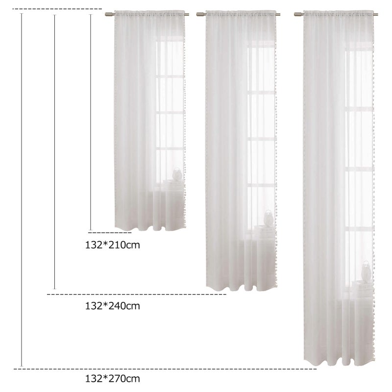White Window Screen 132cm X 270cm Premium Linen Look Transparent Fabric 2 Panels - Rod-Top Pocket Filter Curtain for Bedroom Living Room - Image 3
