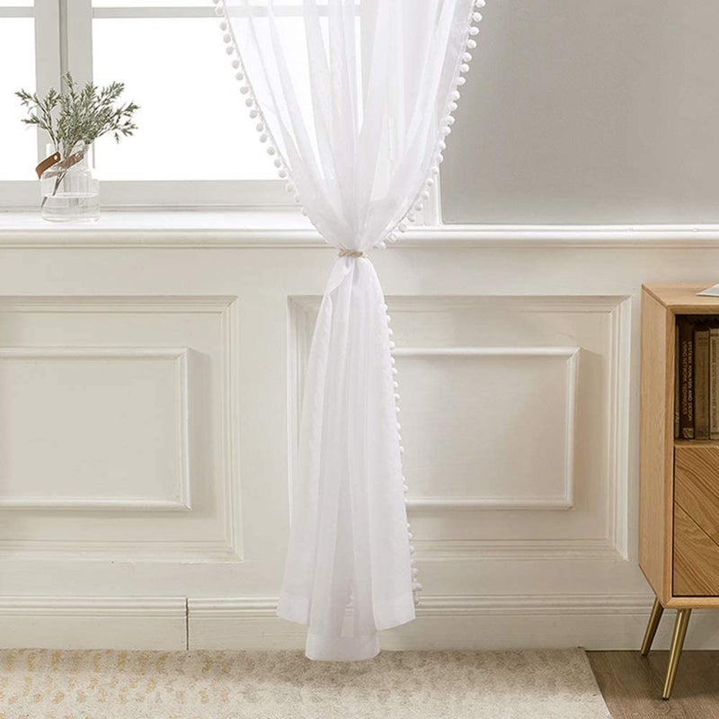 White Window Screen 132cm X 270cm Premium Linen Look Transparent Fabric 2 Panels - Rod-Top Pocket Filter Curtain for Bedroom Living Room - Image 5