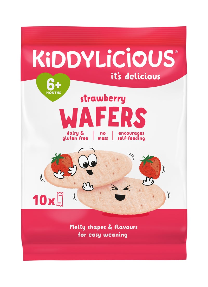 Kiddylicious وافرز الفراولة كيديليشس | وجبة خفيفة للأطفال خالية من الجلوتين والألبان | مناسبة من 6 أشهر فما فوق | عبوة ماكسي | 10x4غ - Image 1