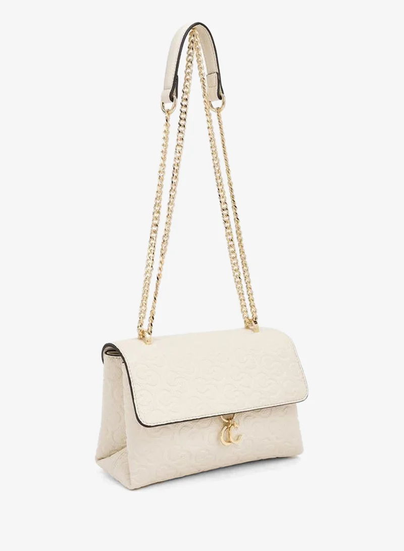 Celeste CREAM Monogram Debossed Crossbody Bag With Chain Strap for Women | Best Price UAE