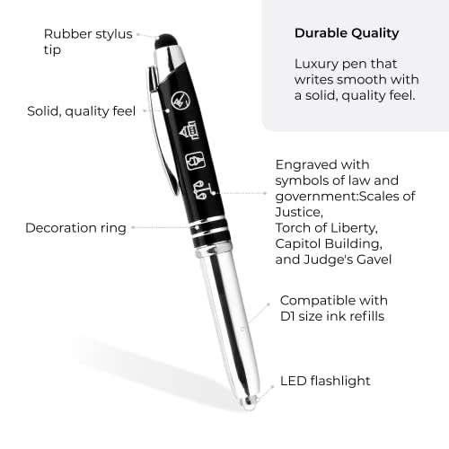 Inkstone "Law and Justice" Engraved Flashlight Pen with Stylus Tip - Gift for Police Officers, Lawyers, Legal Professionals, Civil Servants, Law Enforcement Gift Ideas - Image 2