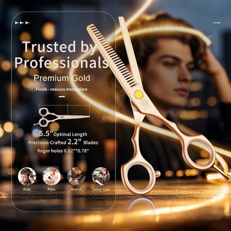 Purple Dragon 5.5 inch Hair Cutting Scissors Set with Razor, Leather Scissors Case, Barber Hair Cutting Shears Hair Thinning/Texturizing Shears for Professional Hairdresser or Home Use (Rose Gold) - Image 2