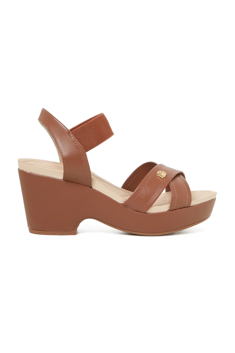 MODARE MODARE Mid Heel Sandals for Ladies – BEIGE Sandals with Ankle Strap | Comfortable PU Upper & TPR Sole