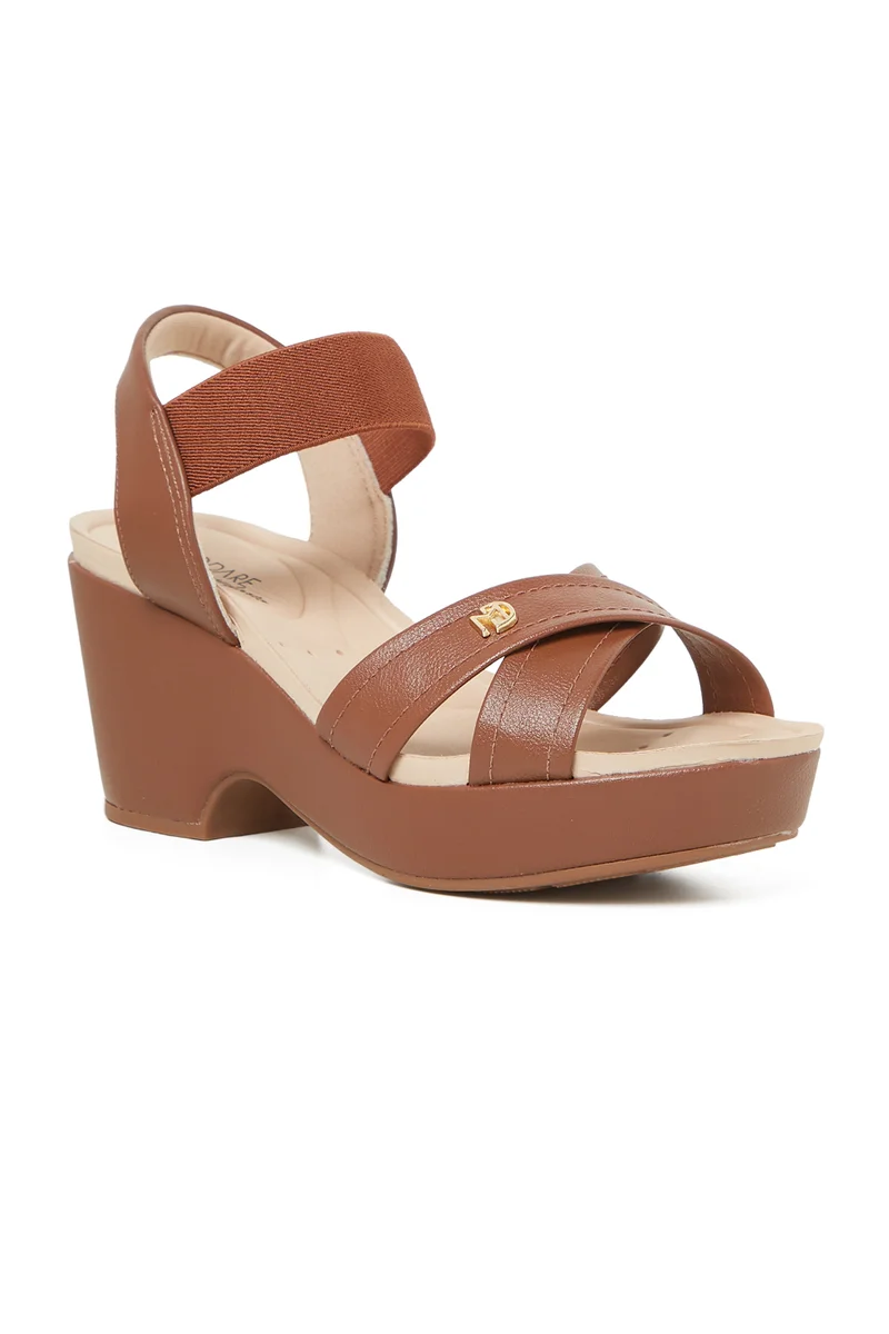 MODARE MODARE Mid Heel Sandals for Ladies – BEIGE Sandals with Ankle Strap | Comfortable PU Upper & TPR Sole