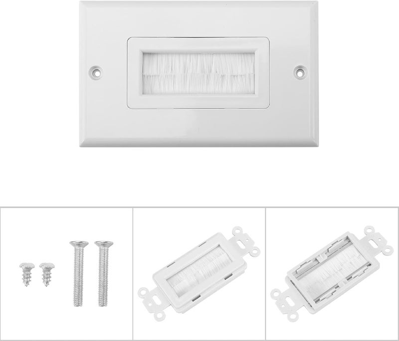 Brush Wall Plate, Cable Entry Port Cover with Design for Dust Protection, Standard Fitting for Plaster Board and Stud Wall Brackets, with Screws Included (stand-up) - Image 2