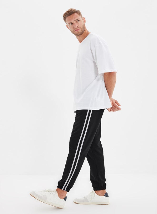 trendyol Black Regular Cut Striped Zipper Pocket Elastic Leg Jogger Sweatpants - Image 2
