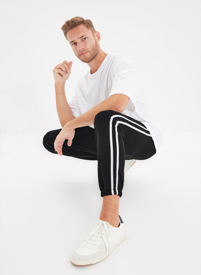 trendyol Black Regular Cut Striped Zipper Pocket Elastic Leg Jogger Sweatpants - Image 3