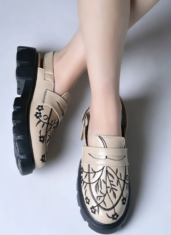 Shoetopia Stylish Beige Printed Mules for Women