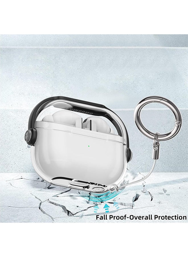 O Ozone For Samsung Galaxy Buds3 Case & Galaxy Buds 3 Pro Case Cover , Holder Clip Shockproof Flexible TPU Protection Case with Carabiner- Black  - Image 3