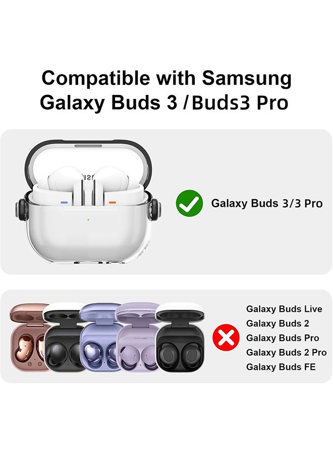 O Ozone For Samsung Galaxy Buds3 Case & Galaxy Buds 3 Pro Case Cover , Holder Clip Shockproof Flexible TPU Protection Case with Carabiner- Black  - Image 2