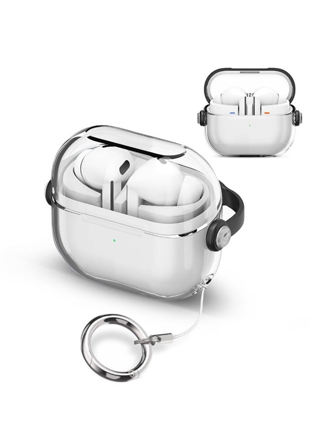 For Samsung Galaxy Buds3 Case & Galaxy Buds 3 Pro Case Cover , Holder Clip Shockproof Flexible TPU Protection Case with Carabiner- Black