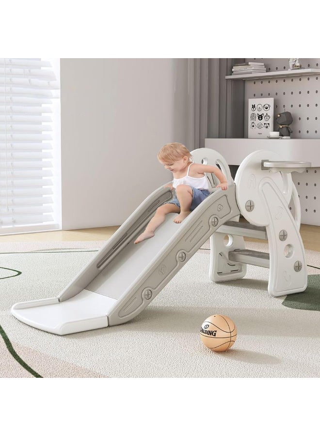 عالية الجودة زحليقة للأطفال، زحليقة تسلق للأطفال الصغار مع حلقة كرة سلة، مجموعة لعب للأطفال بمنحدر طويل، للأولاد والبنات من عمر 0 ​​إلى 4 سنوات، ملعب قوي للاستخدام الداخلي والخارجي - Image 1