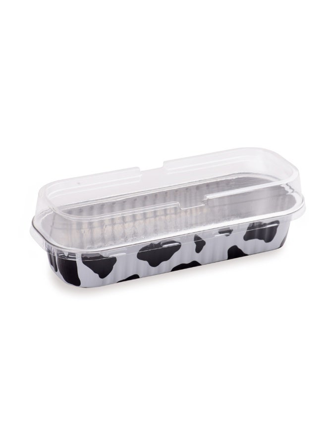 Restaurantware 6.5 x 2.6 x 1.2 Inch Disposable Loaf Pans With Lids, 100 Rectangle Disposable Bread Pans - Dome Lid, Oven-Safe, Cow Print Aluminum Meatloaf Pans, Freezable, For Baking And Serving  - Image 1