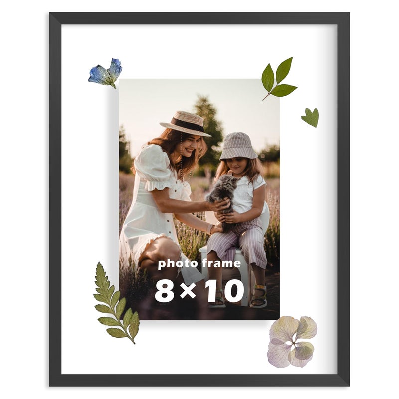 FrameWorks 8x10 Deluxe Black Aluminum Contemporary Style Floating Picture Frame with Tempered Glass