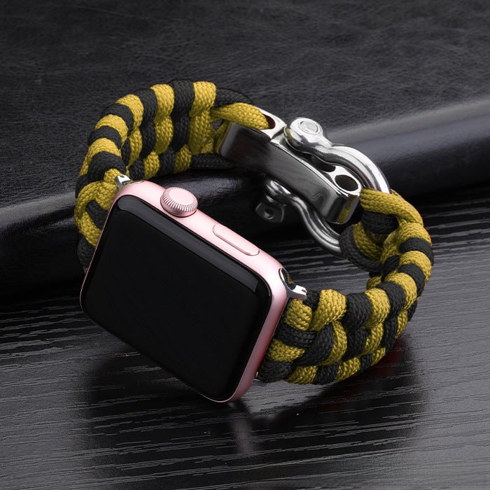 Generic Nylon Sport Strap for Apple Watch 38/42/40/44mm Black-Yellow (with Connector) 