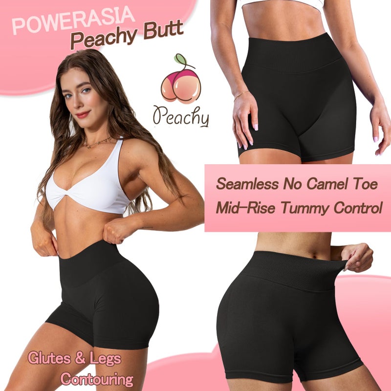 POWERASIA 4.5" Workout Impact Shorts Hidden Scrunch Butt Lifting Gym Booty Biker Shorts for Women Tummy Control Black - Image 2