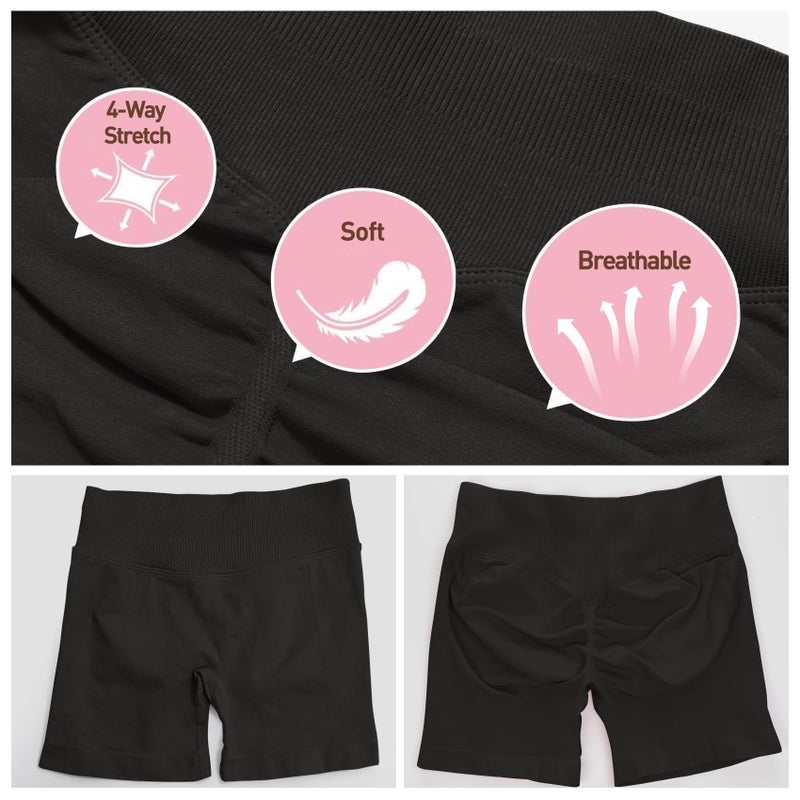 POWERASIA 4.5" Workout Impact Shorts Hidden Scrunch Butt Lifting Gym Booty Biker Shorts for Women Tummy Control Black - Image 5