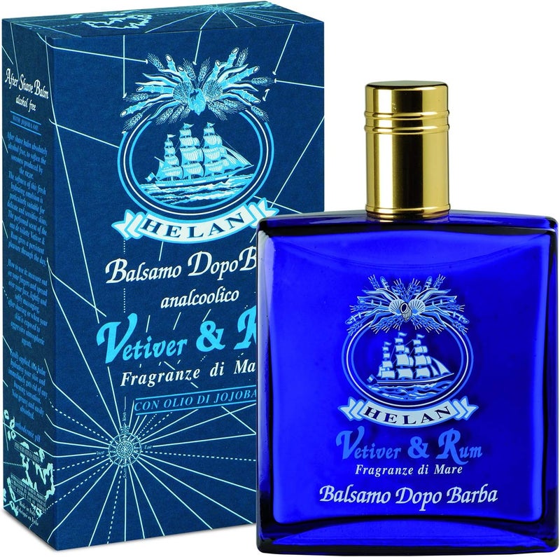 Helan Vetiver Rum Mens Aftershave Natural and NonAlcoholic Mens Beard Balm Light Emollient and Soothing Shaving Cream Against Irritation Fresh and Scented Emulsion 100 ml Made in Italy