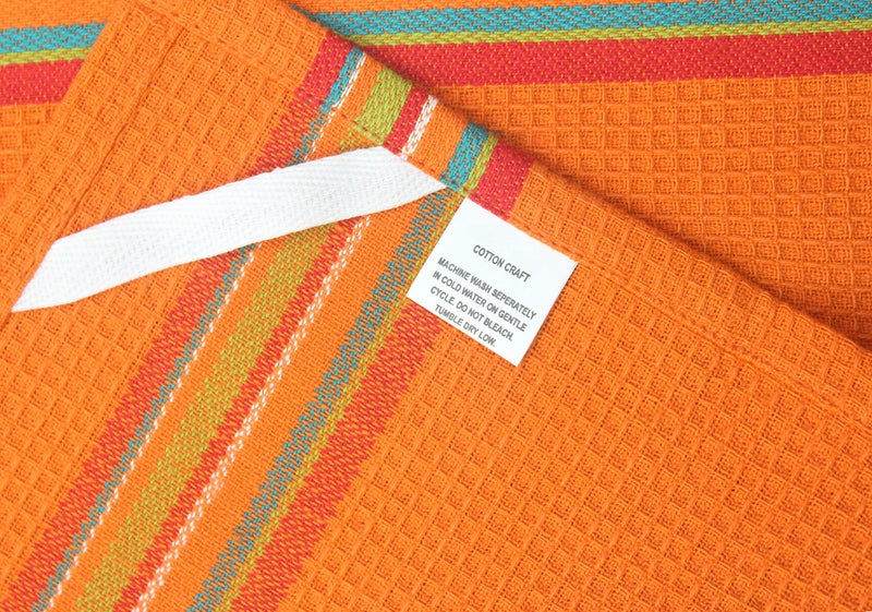 COTTON CRAFT Salsa Stripe Kitchen Towel - Set of 8 Pure Cotton Absorbent Waffle Weave Dish Towel Dish Cloth - Low Lint Reusable Drying Towels - Restaurant Bar Cleaning Kitchen Hand Towel -16x28 Multi - Image 3