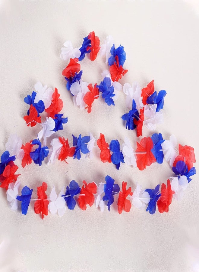 SUMERSHA 5 Set 20pcs Red White and Blue Flower Leis Patriotic 4th of July Decorations Hawaiian Luau Flower Necklace Headbands Wristbands Bracelets Memorial Day Birthday Party Favors - Image 5