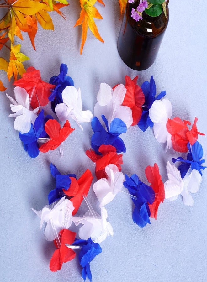 SUMERSHA 5 Set 20pcs Red White and Blue Flower Leis Patriotic 4th of July Decorations Hawaiian Luau Flower Necklace Headbands Wristbands Bracelets Memorial Day Birthday Party Favors - Image 4