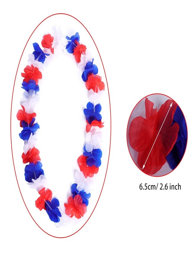 SUMERSHA 5 Set 20pcs Red White and Blue Flower Leis Patriotic 4th of July Decorations Hawaiian Luau Flower Necklace Headbands Wristbands Bracelets Memorial Day Birthday Party Favors - Image 3