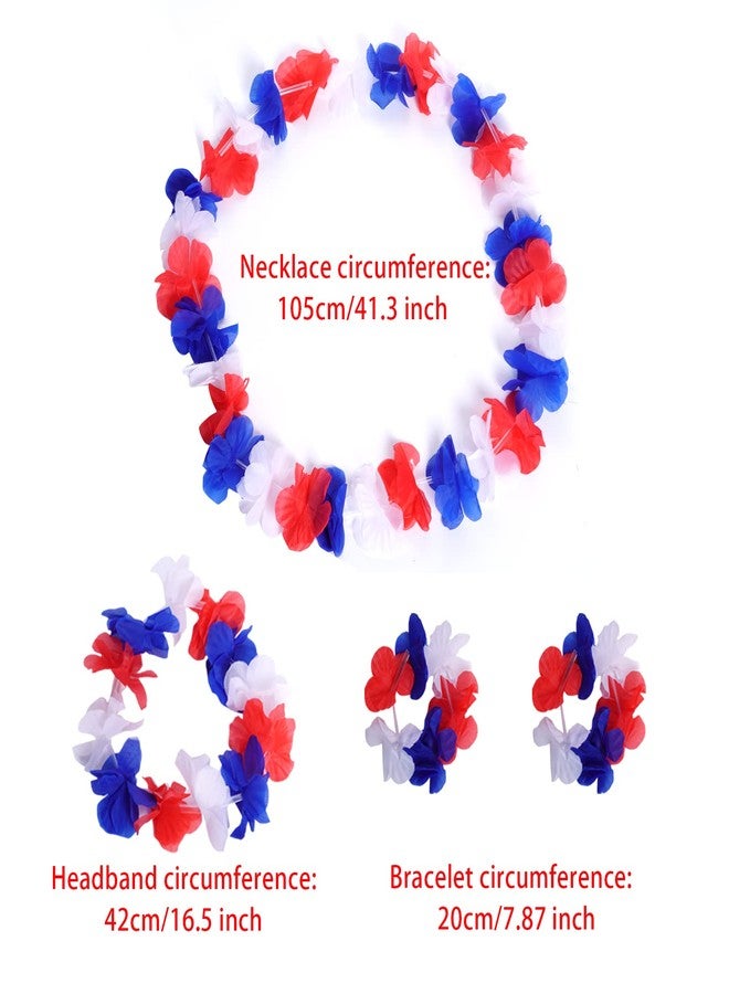 SUMERSHA 5 Set 20pcs Red White and Blue Flower Leis Patriotic 4th of July Decorations Hawaiian Luau Flower Necklace Headbands Wristbands Bracelets Memorial Day Birthday Party Favors - Image 2