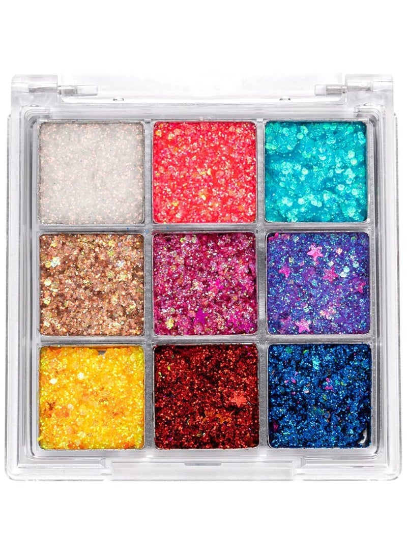 SYOSI Glitter Eyeshadow Palette, 9 Colors Body Glitter Glue Gel Palette Colorful Shimmer Sparkle Eyeshadow Long Lasting Highly Pigmented Waterproof Professional Glitter Eyeshadow - Image 2