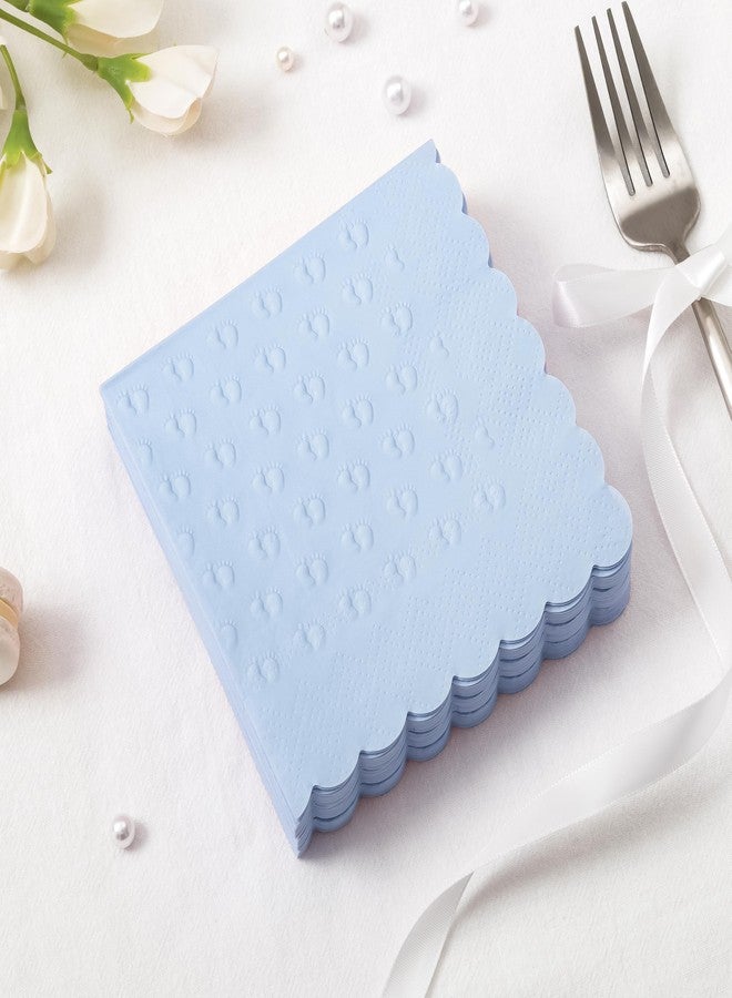 Crisky 3 Ply Baby Shower Napkins for Boy, 50 Pack Embossed Footprints Blue Napkins for Dusty Blue Jean Boy Baby Shower Decorations, Disposable Paper Cocktail Napkin, and Not Easily Torn - Image 5