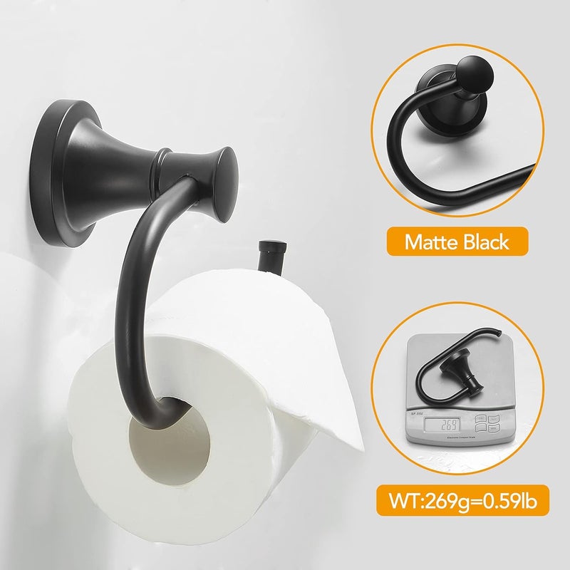 BESy Matte Black Toilet Tissue Paper Holder Matte Black Bathroom Accessories Toilet roll Paper Hanger, Wall Mounted, Rustproof - Image 5