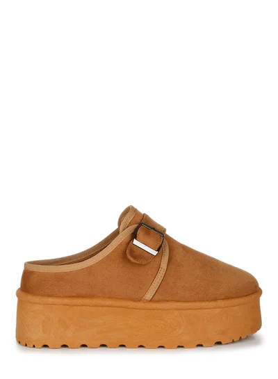 London Rag Buckle Strap Platform Classic Slip-On in Tan