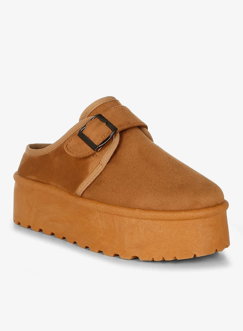 London Rag Tan Buckle Strap Platform Classic Slip-On in Tan for Women | Best Price UAE