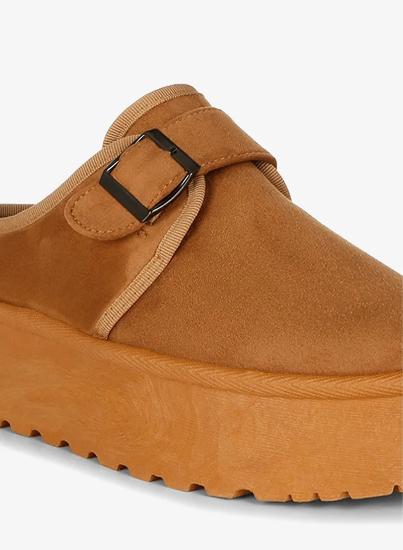 London Rag Tan Buckle Strap Platform Classic Slip-On in Tan for Women | Best Price UAE