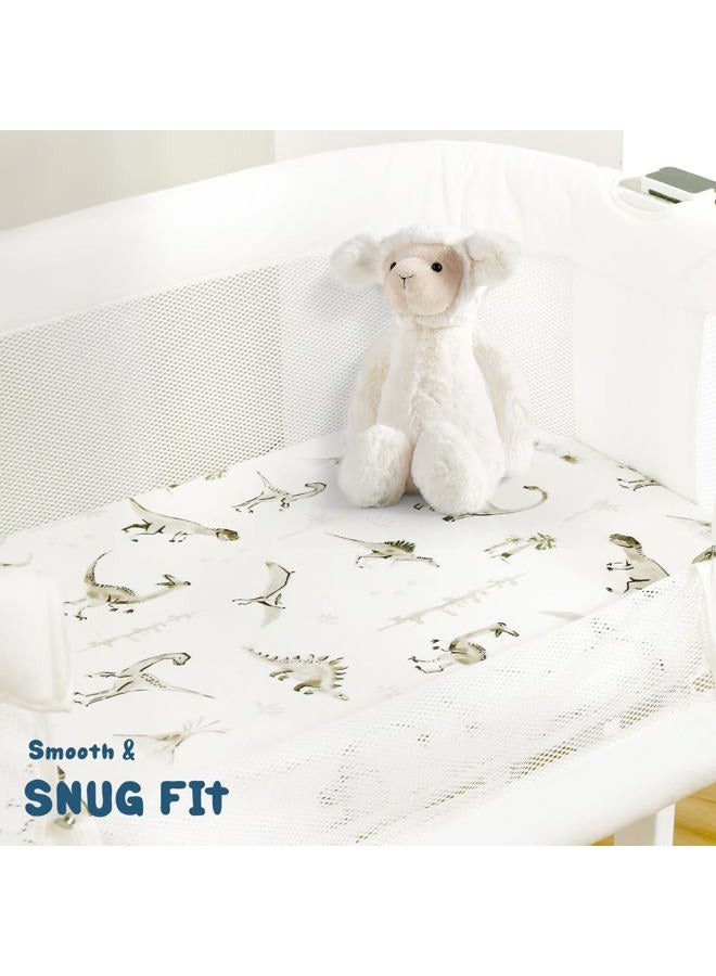GRSSDER Ultra Soft Stretchy Jersey Knit Fitted Bassinet Sheets 3 Pack, Universal Fitted for Baby Cradle Moses Basket Oval Rectangle Mattress Safe and Snug, Bassinet Fitted Sheets for Boy, Dinosaur Print - Image 3