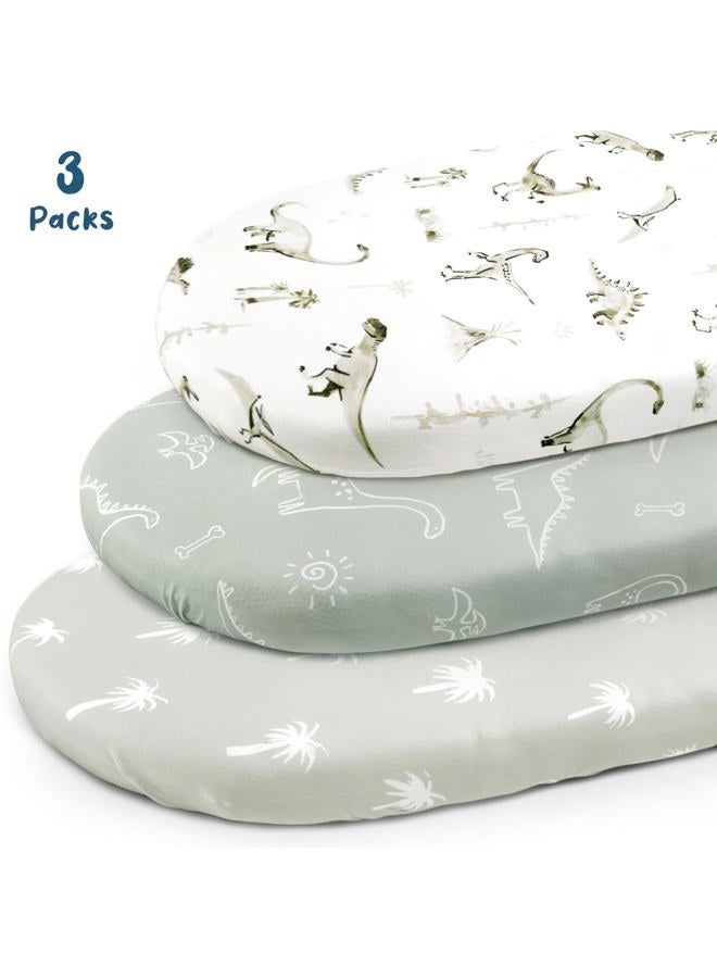 GRSSDER Ultra Soft Stretchy Jersey Knit Fitted Bassinet Sheets 3 Pack, Universal Fitted for Baby Cradle Moses Basket Oval Rectangle Mattress Safe and Snug, Bassinet Fitted Sheets for Boy, Dinosaur Print - Image 5