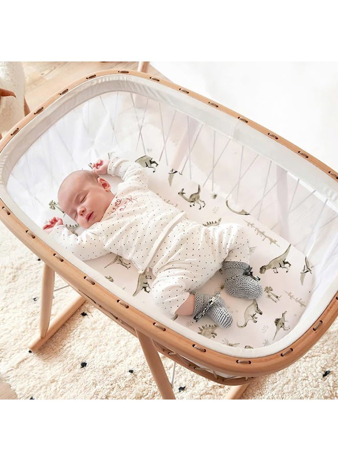 GRSSDER Ultra Soft Stretchy Jersey Knit Fitted Bassinet Sheets 3 Pack, Universal Fitted for Baby Cradle Moses Basket Oval Rectangle Mattress Safe and Snug, Bassinet Fitted Sheets for Boy, Dinosaur Print - Image 4