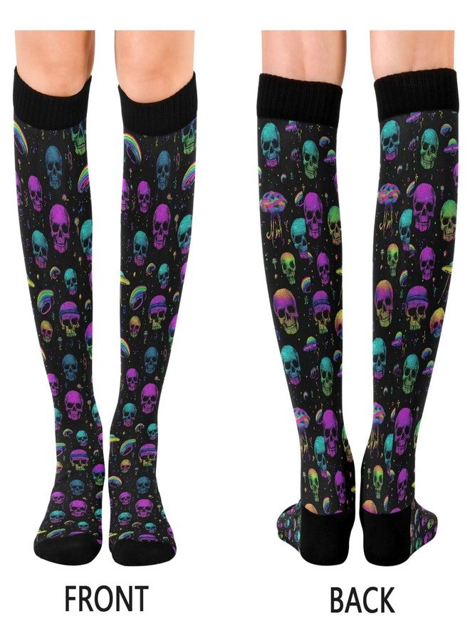 Wusikd Mushrooms Skulls Compression Socks for Women and Men Circulation Colorful Long Socks for Athletic Running 1 - Image 2