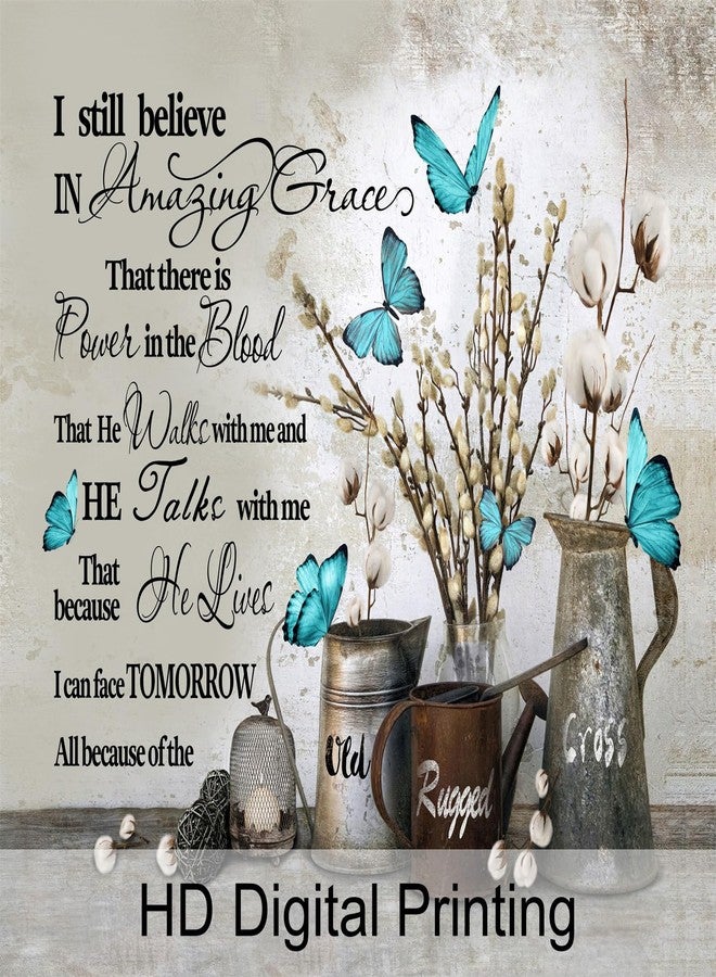 ALEXEX 4 PCS Floral Bible Verse Shower Curtain Sets,Inspirational Quotes Bathroom Set with Shower Curtain and Rugs and Accessories,Farmhouse Floral Blue Butterfly Shower Curtain Bathroom Decor 72 X 72 - Image 4