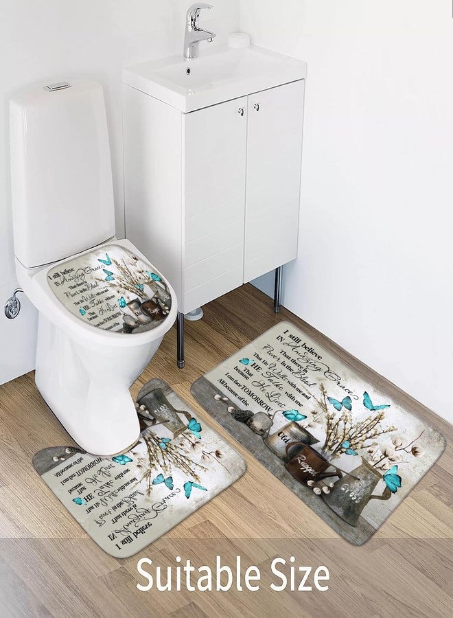 ALEXEX 4 PCS Floral Bible Verse Shower Curtain Sets,Inspirational Quotes Bathroom Set with Shower Curtain and Rugs and Accessories,Farmhouse Floral Blue Butterfly Shower Curtain Bathroom Decor 72 X 72 - Image 5
