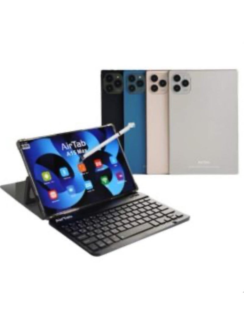 AirTab - A15 Max 5G Wi-Fi Android Tablet with 10.1 Inch Display 16GB RAM 1TB ROM 10000mAh Battery with Wireless Arabic Keyboard Black - Image 1