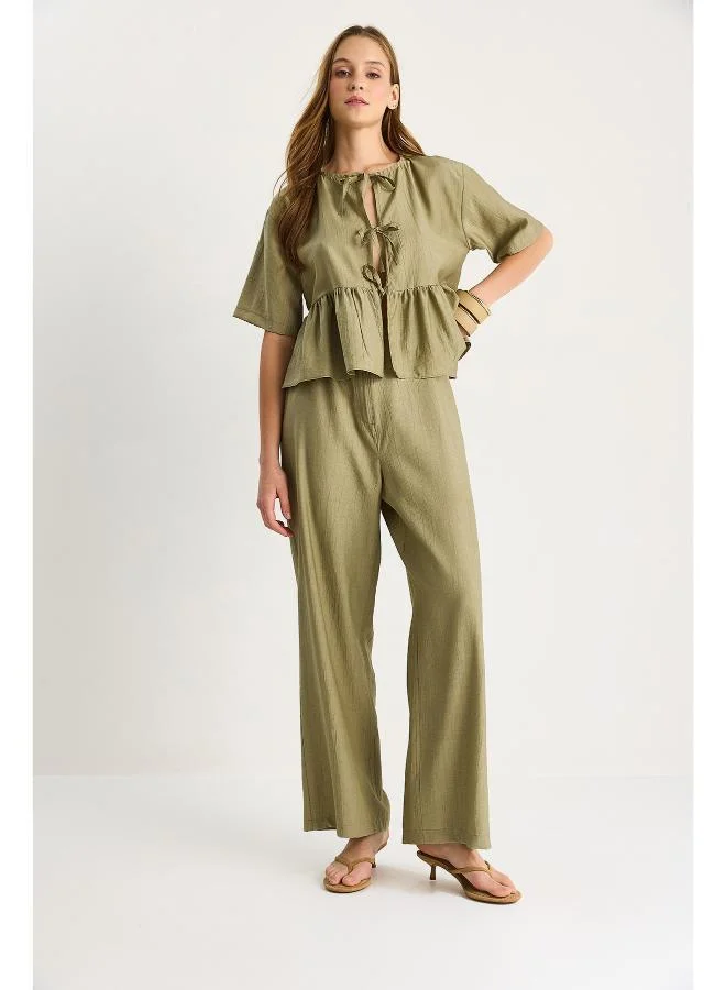 Ginger Tie Up Peplum Top & Pant Coord Set