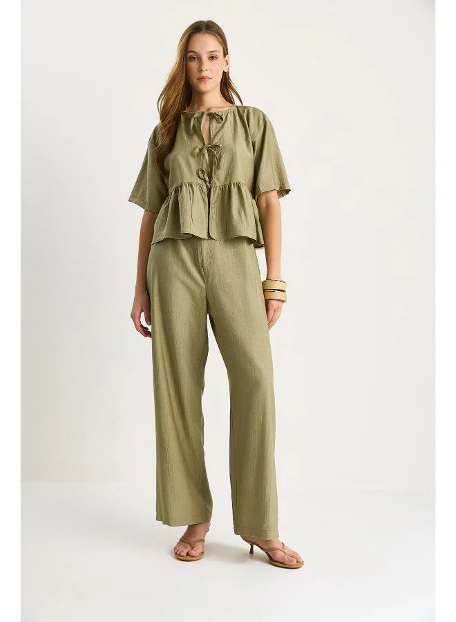 Ginger  Tie Up Peplum Top & Pant Coord Set for Women | Best Price UAE