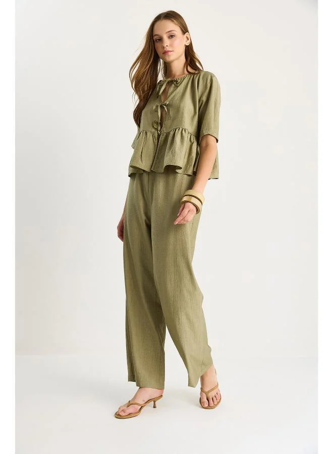 Ginger  Tie Up Peplum Top & Pant Coord Set for Women | Best Price UAE
