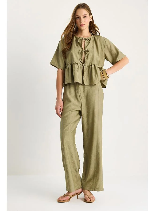 Ginger  Tie Up Peplum Top & Pant Coord Set for Women | Best Price UAE
