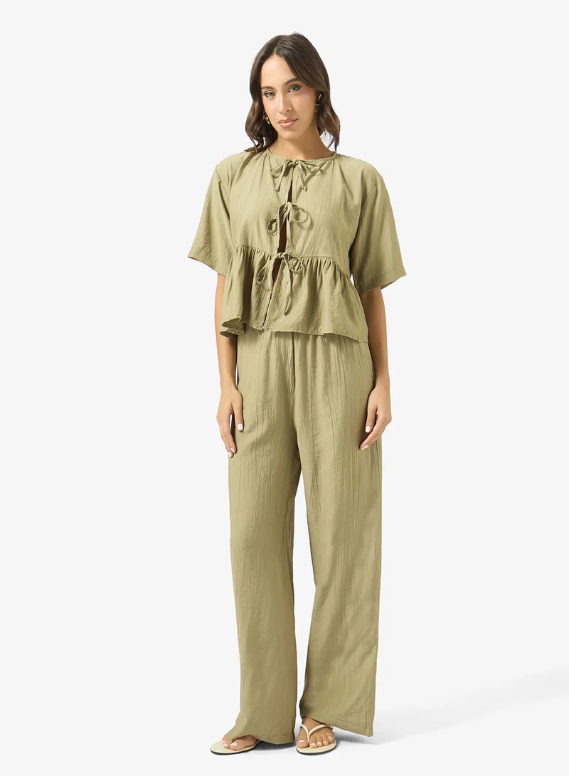 Tie Up Peplum Top & Pant Coord Set