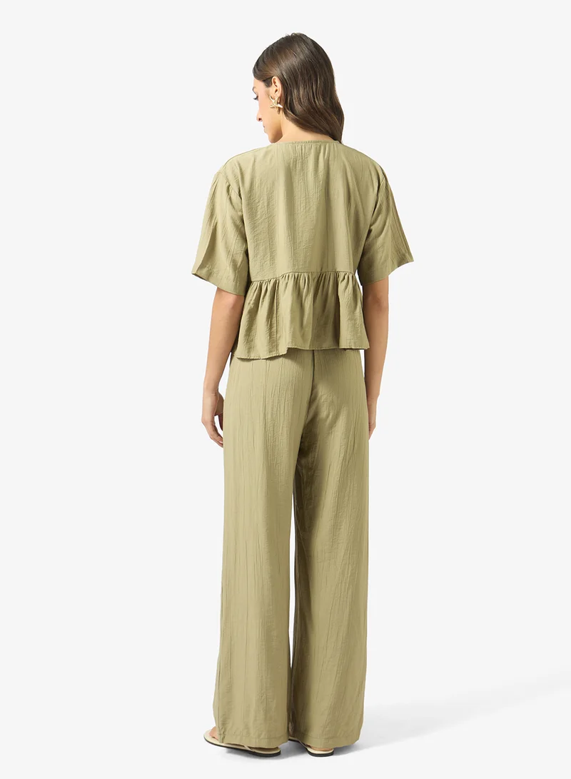 Ginger Tie Up Peplum Top & Pant Coord Set