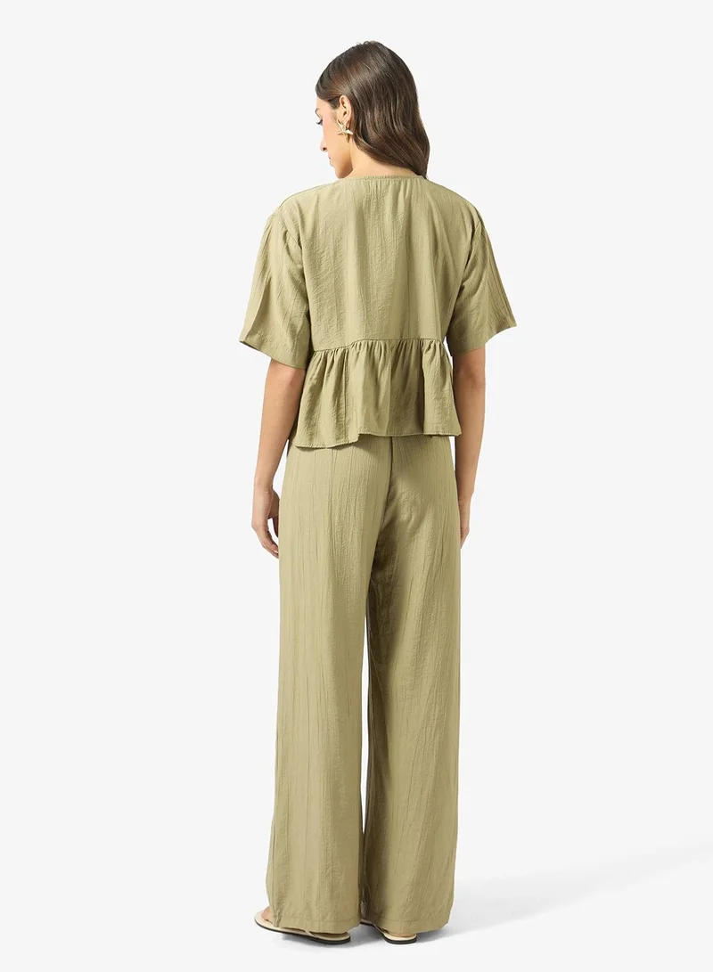 Ginger Tie Up Peplum Top & Pant Coord Set