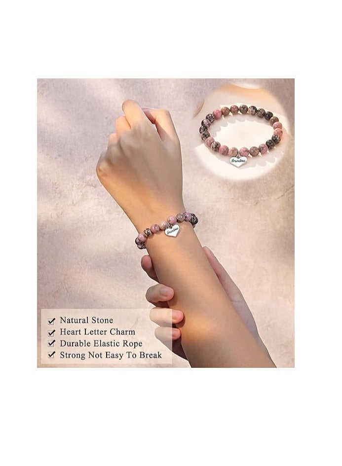 Heart Charm Bracelet for Grandma Mom Daughter Best Friend Sister Birthday Gifts Natural Stone Bracelet for Teen Girls Women  - Image 2