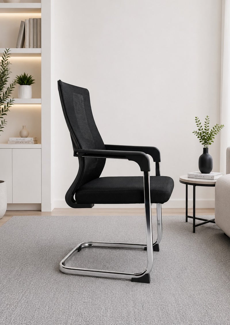 Black Mesh Visitor Chair with Chrome Sled Base Ergonomic Office Conference Seating Modern - Image 2